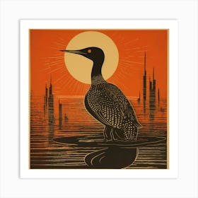 Retro Bird Lithograph Common Loon 1 Art Print