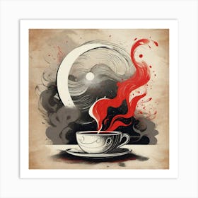 Red smoke arising from coffee cup Art Print