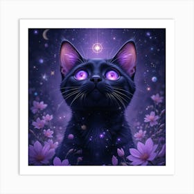 Black Cat With Purple Eyes 2 Art Print