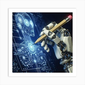 Robot Hand Drawing A Pencil Art Print