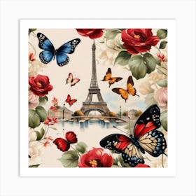 Paris Roses And Butterflies 15 Art Print