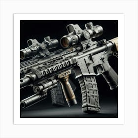 Two Rifles On A Black Background Art Print