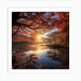 Sunrise Over A Lake in Autumn Art Print