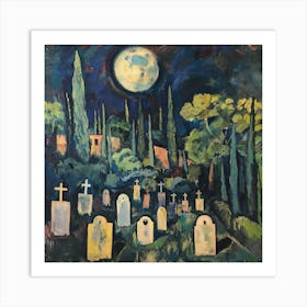 Graveyard At Night Art Print