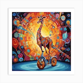 Giraffe On A Scooter Art Print