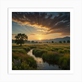 Sunset In The Meadow Art Print