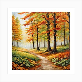 Forest In Autumn In Minimalist Style Square Composition 105 Art Print