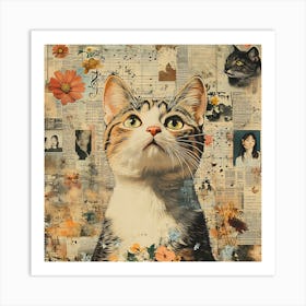 Cat In Flowers 1 Art Print