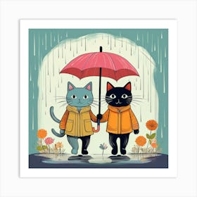 Cats in the rain Art Print