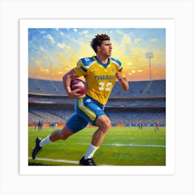 Strength and Strategy Football Star in Intense Action Art Print