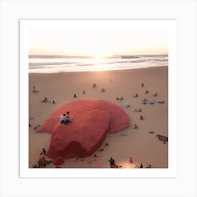 Red Rock On The Beach Art Print