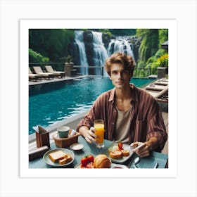 Boy is having breakfast At the pool Art Print