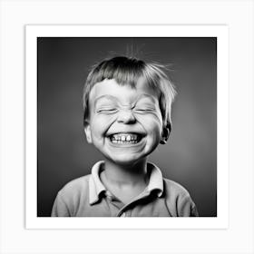 Black And White Portrait Of A Boy Laughing Art Print