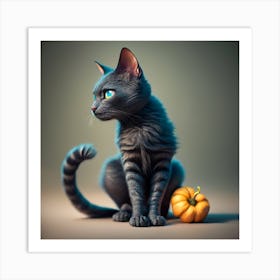 Cat With Pumpkin Art Print