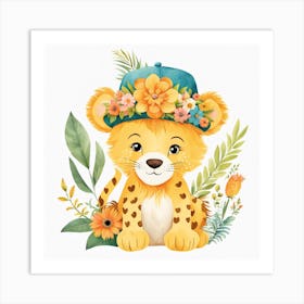Floral Cute Baby Lion Nursery Illustration (9) 1 Art Print