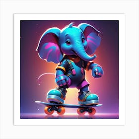 Cartoon Elephant On Skateboard Poster