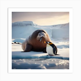 Walrus And Penguin 1 Art Print