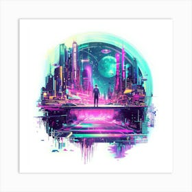 Futuristic Cityscape.Generated AI. Wall Art Print 2 Art Print