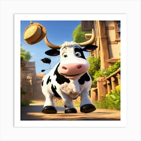 Cow With Hat Art Print