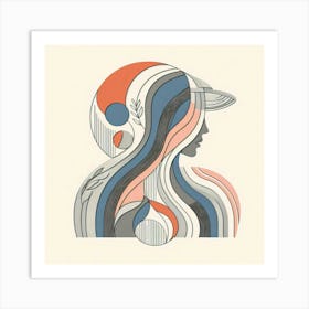 The Woman with Hat - Abstract Minimal Color Illustration Art Print