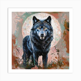 Stunning Big Male Jet Black Wolf Standing Tall And Proud Bright Yellow Eyes Looking At Camera Art Print