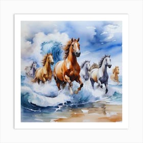 Horses Running On The Beach 1 Art Print