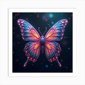 An Abstract Butterfly With Wings Of Fractal, Neon Patterns Fluttering Through A Cosmic Garden 1 Art Print