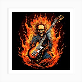 Skeleton In Flames Art Print