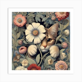 Cat In Flowers 1 Art Print