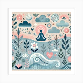 Calming Mental Health Illustration for Relaxation and Mindfulness – Peaceful Nature Art Art Print