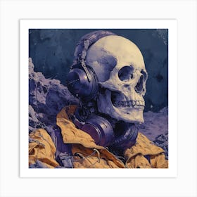 Skull With Headphones 4 Art Print