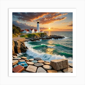 Lighthouse At Sunset Art Print