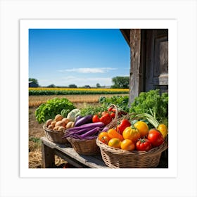 Assorted Vegetables In Peak Season Diverse Lush Greens Ripe Red Tomatoes Plump Purple Eggplants (3) Art Print