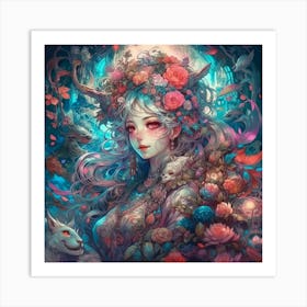 Girl With Flowers Art Print