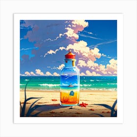 Bottle On The Beach Art Print