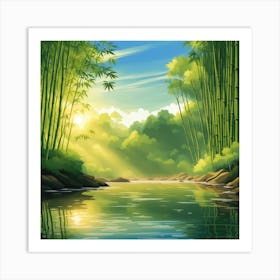 A Stream In A Bamboo Forest At Sun Rise Square Composition 106 Art Print