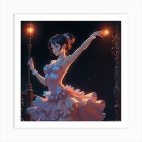 Girl Dancing Next To A Streetlight Art Print