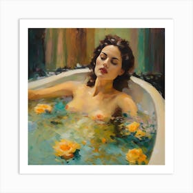 Nude Aphrodisiac Woman In A Bathtub Art Print