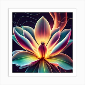 Silhouette of a fluorescent magnolia flower 4 Art Print