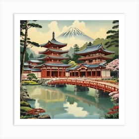 Byodo In Temple Japan Vintage Travel Art 1 Art Print 3 Art Print