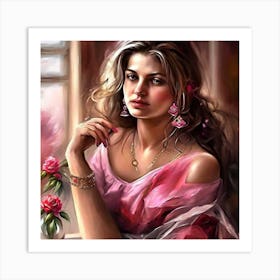 Beautiful Girl In Pink Dress Art Print