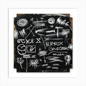 Abstract White Chalk And Black Wax Crayon Design Childrens Art Inspired Featuring Rough Strokes (5) Art Print