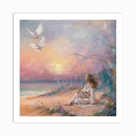 Doves On The Beach 4 Art Print