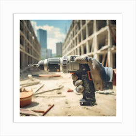 Construction Worker Holding A Drill Art Print