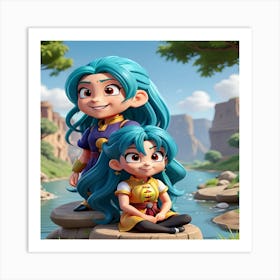 Two Girls With Blue Hair Art Print