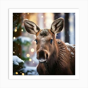 Firefly Whimsical Baby Moose In A Festive Winter Forest 8843 (2) Art Print