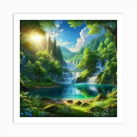 Waterfall In The Forest 45 Art Print