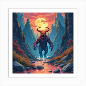 Monster Emerging From A Colorful, Watercolor Abyss 1 Art Print