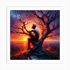 Man On A Tree Enjoy Sun Dawn Affiche