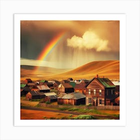 A Rainbow Appears Over An Abandoned Rural Town Using The Classic Style 1 Art Print